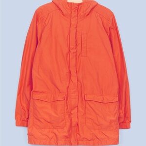 Eileen Fisher Washed Organic Cotton-Blend Hooded Anorak Jacket in Orange (L)